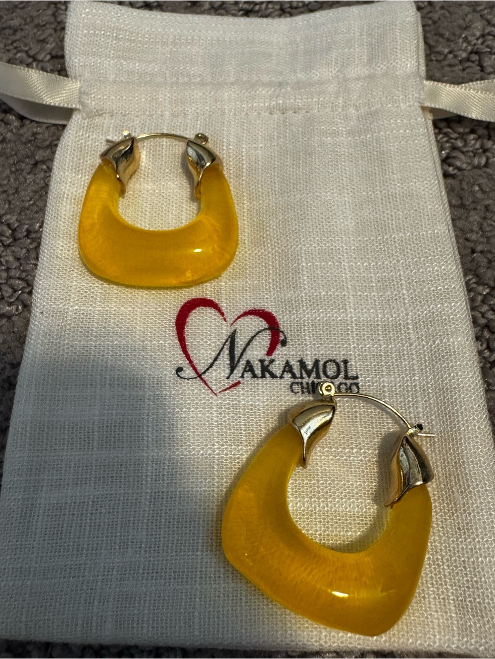 Nakamol Yellow Resin Hoop Earrings with Gold-Tone Accents